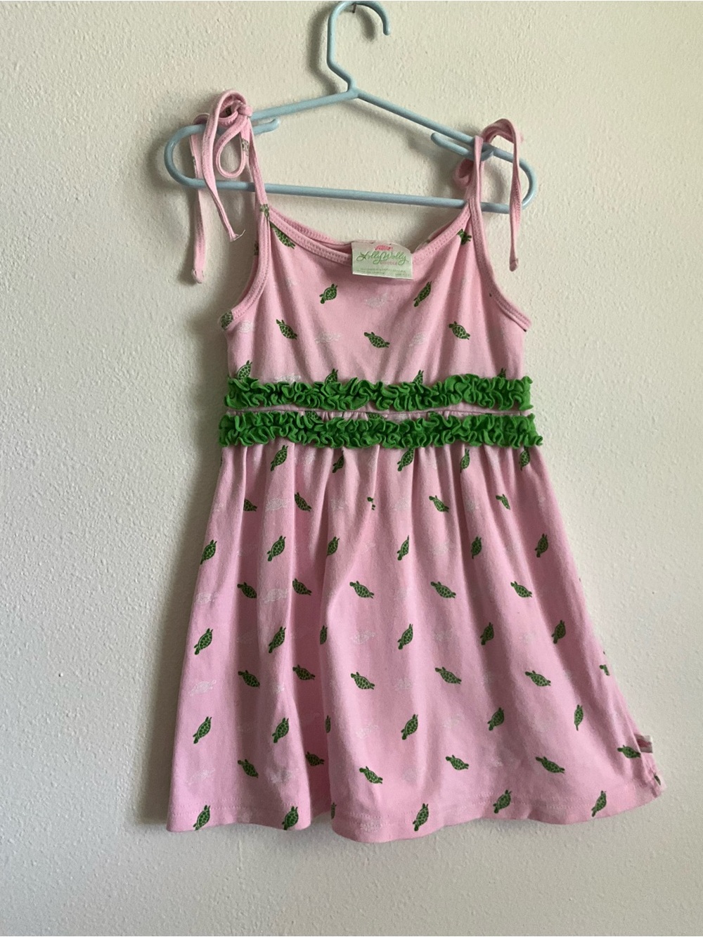Lolly Wolly Doodle girls Pink green Turtle Print Tie-Shoulder Dress 4 5 6 7